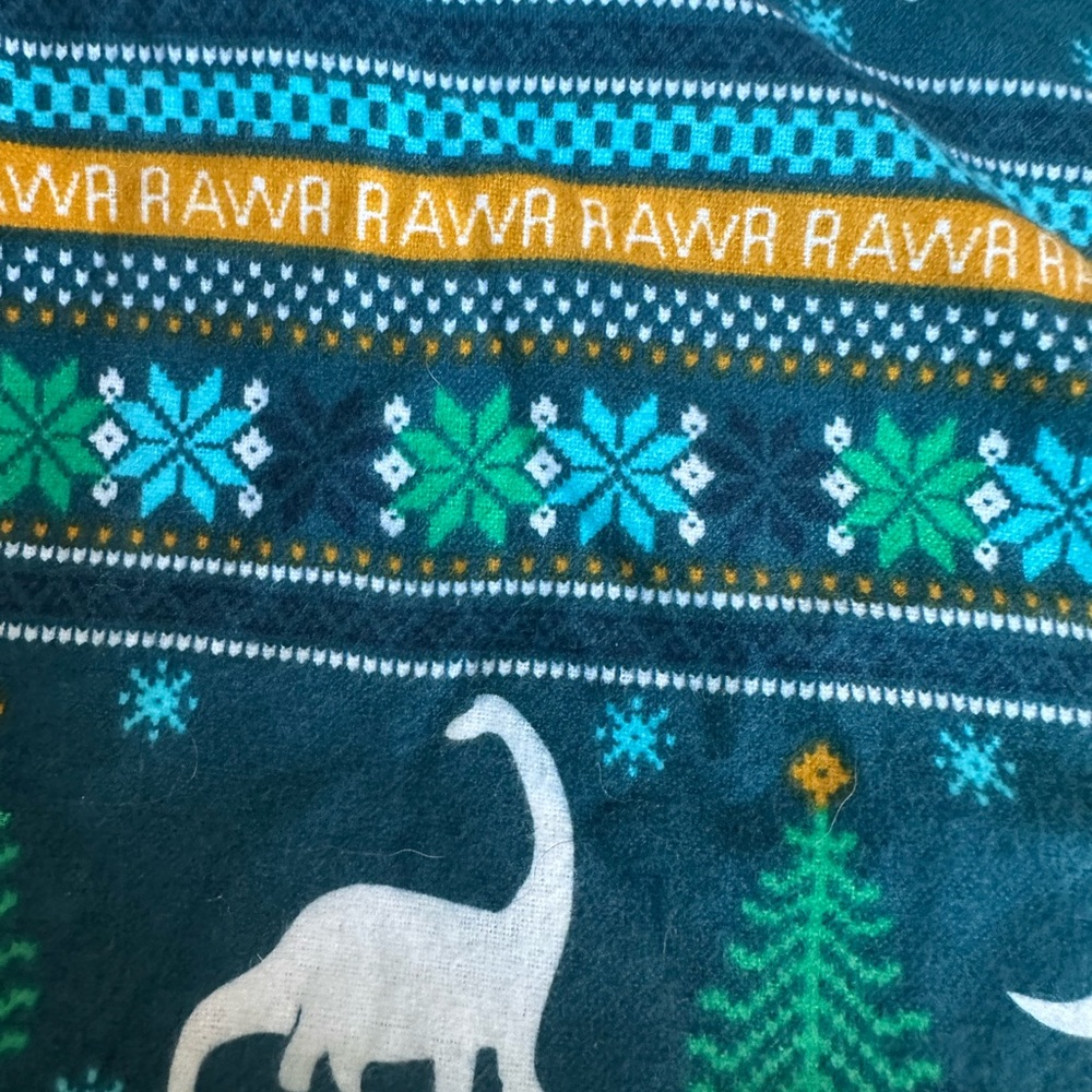 Festive Dinosaur Holiday Flannel  Blue Green Christmas